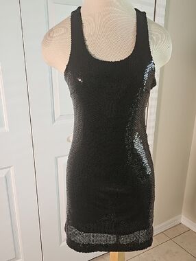 Black Sequin Tank Dress. Lines, Coctail. XS Sexy.